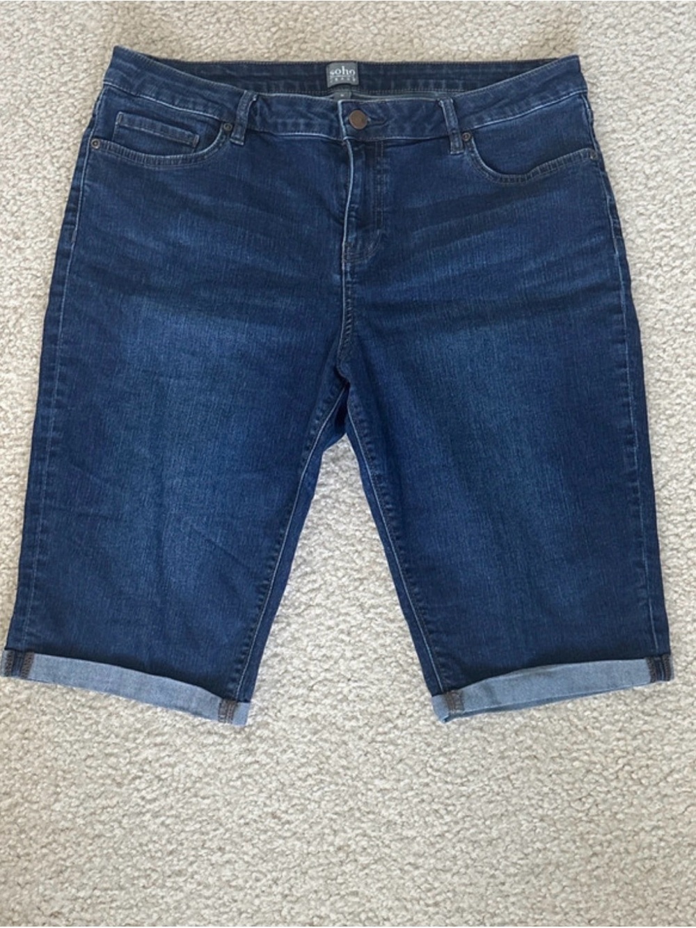 New York & Company Dark Blue Denim Cropped Bermuda Shorts